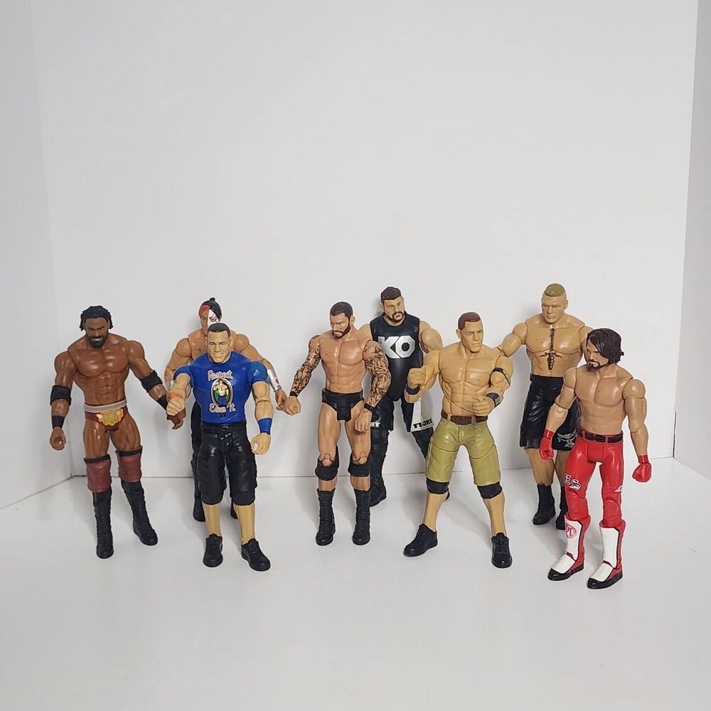 Mattel WWE Wrestling Action Figure Lot of 8 John Cena Brock Lesnar AJ Styles